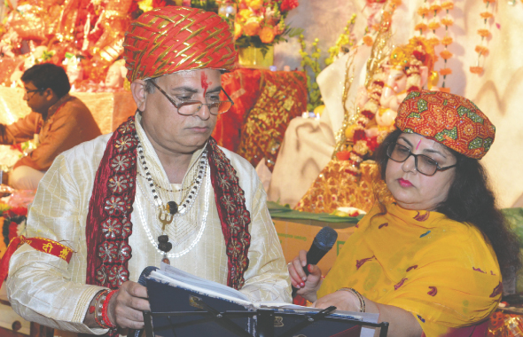 Ravi Shankar Puri with his wife Savita Puri at Sri Radha Krishna Temple on April 13.  Photo: Bijay Dixit