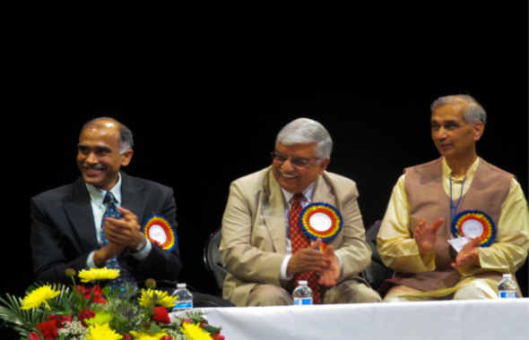 From Left: Parvathaneni Harish (Consul General of India, Prof. S. N. Sridhar, Stony Brook University, New York and Vatsa Kumar, President, Kannada Vrinda.