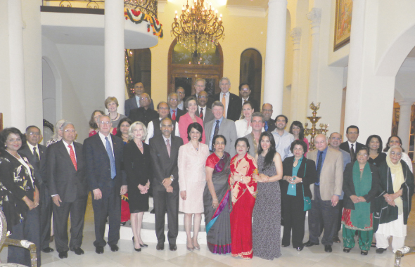 The guests and speakers mingled for a group picture at the ceremony at Dr. Arun and Vinni Verma’s house on Thursday, April 25 in appreciation for their donation of $100,000 to the Foundation for India Studies program at the University of Houston.              Photo: Jawahar Malhotra