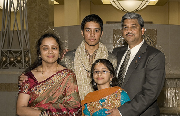 Karun Sreerama with wife Lakshmi, son Abhijit and daughter Vijetha.
