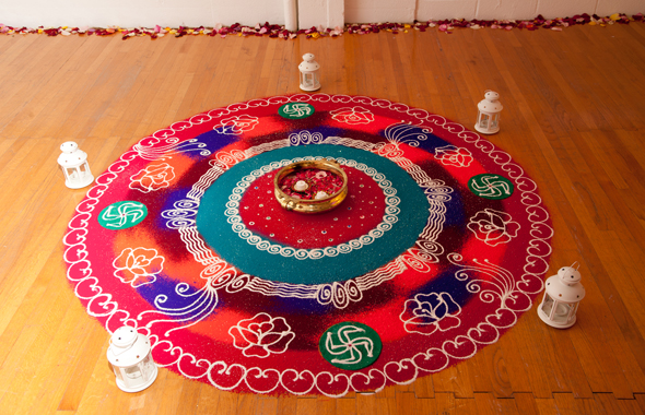 A decorative rangoli was created by Sangita Bhutada