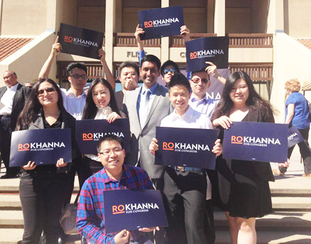 Ro Khanna, center, seen kicking off his congressional campaign at the Flint Center in Cupertino, Calif. (Christine Fang photo via Facebook) Read more at http://www.indiawest.com/news/12015-candidate-ro-khanna-2-million-dollar-man.html#Cw7F3DlcFdYhyO7s.99 