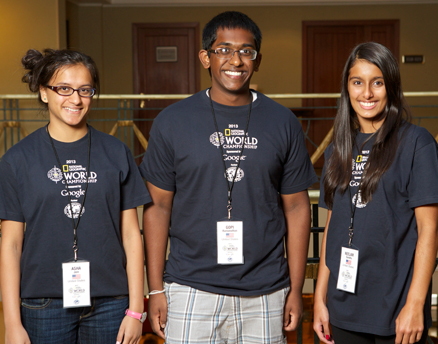 (Left-r) Asha Jain, Gopi Ramanathan and Neelam Sandhu represented the United States to win the 11th National Geographic World Championship July 31 in St. Petersburg, Russia. (National Geographic photo) Read more at http://www.indiawest.com/news/12689-indian-american-kids-ace-world-geography-championship.html#JAqU7JiO6lVmhGdL.99 