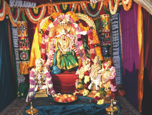 Sri Viasalakshi ( Shakthi) with Ganesha and Murugan
