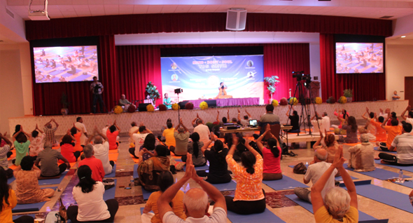 Swami Ramdev ji yoga session in Houston.