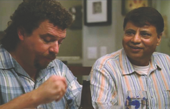 Raj Vats (right) as the next door Indian neighbor “Tel” with the star character Kenny Powers (Danny McBride) on HBO’s EastBound & Down sitcom.