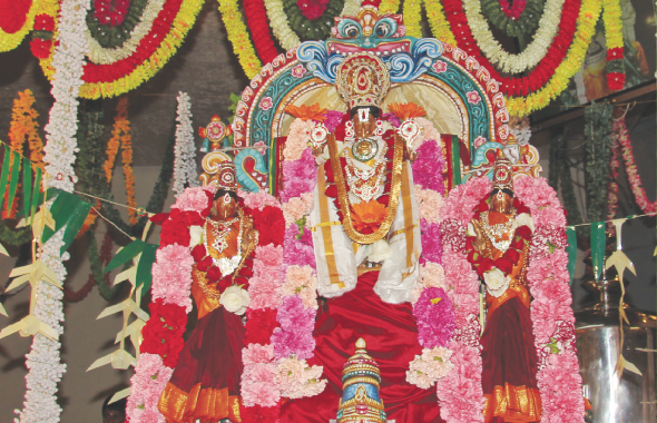 Lord Narayana with Sridevi and Boodevi on Garuda vahana Photo: Kaushik G