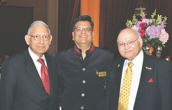 India House President Jugal Malani (center) with trustees Dr. Durga Agarwal (left) and Dr. Virendra Mathur (right).            Photo: Bijay Dixit