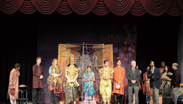 The cast of HGO with Pearland Mayor Tom Reid; MTS chair  Dr. Vaduganathan providing vote of Thanks.