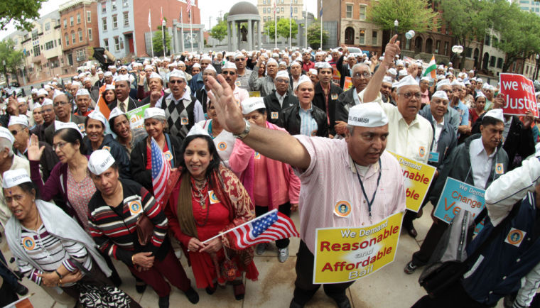 Supporters of Aakash Dalal gathered outside the New Jersey State Capitol in Trenton to demand fair treatment for the former Indian American Rutgers student who has been accused of throwing a series of bombs at synagogues. (Photo courtesy of Peter Kothari)