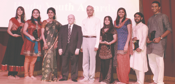 From left: Nupur Shah ,Suriya Sharma , Dr. Lata Ramchand, Elliot Gershenson, Ramesh Bhutada , Hejal Soni, Kavia Gupta, Shivang Shah and Advaith Ram