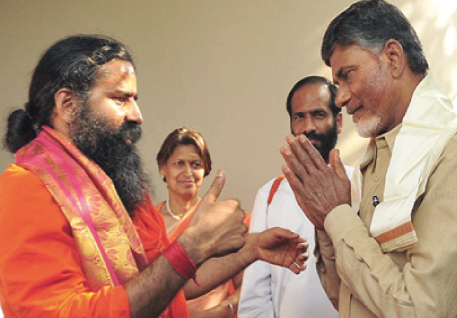 Swami Ramdev and Chandrababu Naidu in Hyderabad