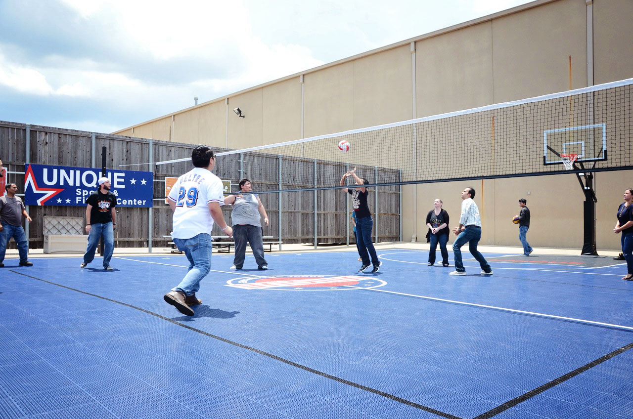 The outdoor court can easily be converted to play volleyball too