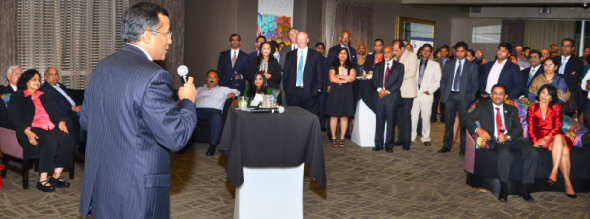 IACCGH President Sanjay Ramabhadran addressing the gathering at Mr. Peeples restaurant.