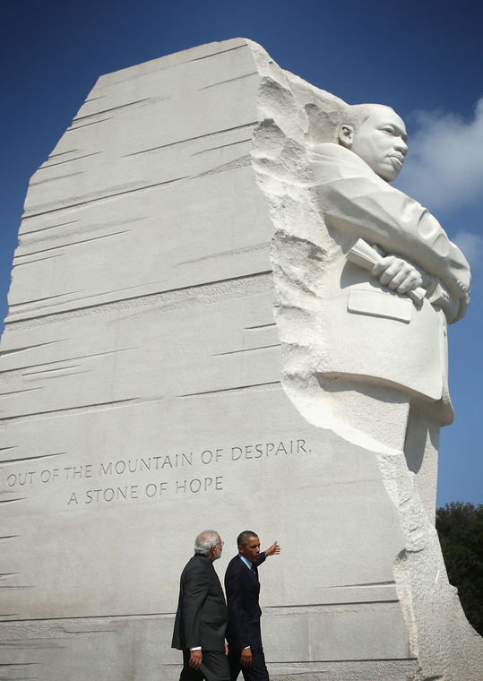 U.S. President Barack Obama (L) visits the Martin Luther King Memorial with Indian Prime Minister Narendra Modi (R) after an Oval Office meeting at the White House Sept. 30 in Washington, DC. (Photo: Alex Wong/Getty Images)