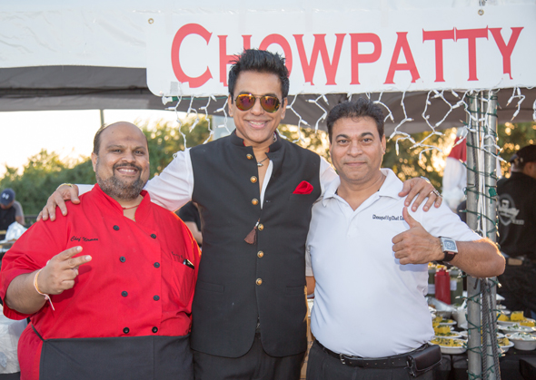 Chef Nirman Shah (in red chef coat) presented freshly prepared Mumbai Street Foods (picture on the right).  He is seen in picture above with Sunil Thakkar and Salim (missing in the piture is Samir from Chowpatty Express Katy)