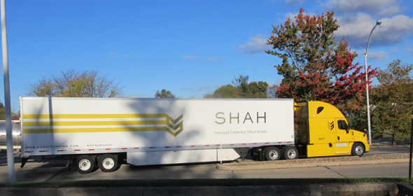 The Shah Trucking company’s 18-wheeler at a rest stop in New Jersey on I-78