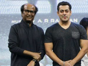 Rajinikanth and Salman Khan photographed together at the first look launch of 2.0