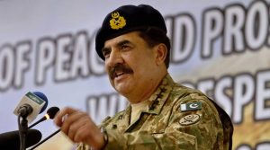 FILE - In this Tuesday, April 12, 2016 file photo, Pakistan's Army Chief General Raheel Sharif addresses a seminar in Gwadar, Pakistan. Pakistan's powerful army chief lashed out at India Thursday, Oct. 6, 2016 warning that any act of aggression from New Delhi would not go unpunished as tensions spiked between the two countries over the divided region of Kashmir. (AP Photo/Anjum Naveed, File)