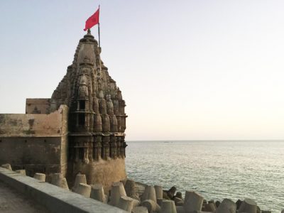 One of the seaside temples in Dwarka. The main temple for Lord Krishna in Dwarka is besieged by vendors and long lines of worshippers.