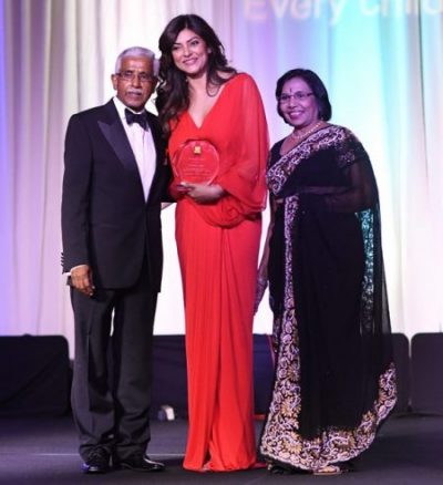 Pratham USA Board of Director, Swatantra Jain and Bimla Jain with Sushmita Sen.