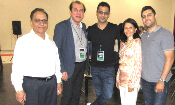 At the Literally Short Film Festival, prior to the screening of the top three films, Grand Jury Prize winner Anuj Gulati (center) met with from left, Raj Sehgal, Jawahar Malhotra, Poonam Sehgal and Kavish Sehgal of Sehgal Diamonds.