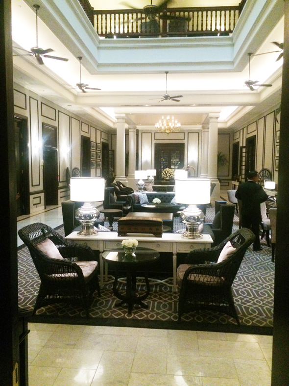 The lobby of the renovated Colonial-era Strand Hotel