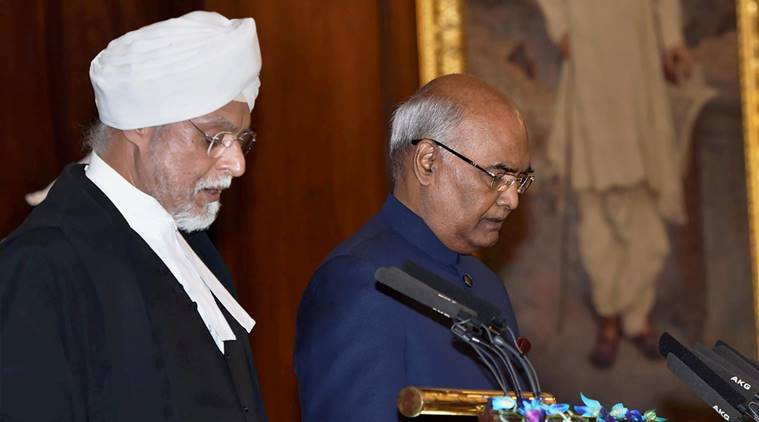 Chief Justice of India, Justice JS Khehar administers oath of office to Ram Nath Kovind as the 14th President of India at a special ceremony in the Central Hall of Parliament in New Delhi on Tuesday. (PTI Photo by Shahbaz Khan)