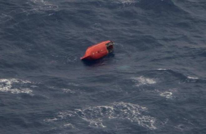 This photo provided by the 11th Regional Coast Guard Headquarters shows a damaged lifeboat, which is believed to be of the Emerald Star near its sinking site, off the Philippines' eastern coast on Oct. 13, 2017. 
