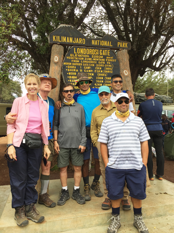 The group at the base of the National Park before going on their trek to the summit.