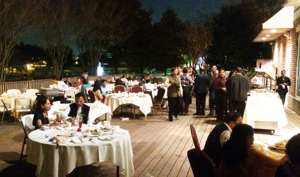 The Kavi Sammelan started with dinner on the outdoor deck at Madras Pavilion under a moonlit night.