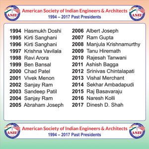 Banner showing the list of past presidents was unveiled by ASIE 2018 President Sai Gowthami Asam with a surprise addition of Outgoing President Dinesh D. Shah.