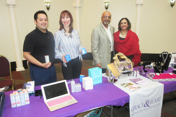 Vendors exhibited their products at the event. From left, Lawrence Torres and wife Sarai of Sylvan Beach Aesthetics and Dr. Abdul Moosa and wife Ashma Khanani-Moosa of Grace & Heart.