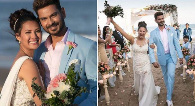 Keith Sequeira weds Rochelle Rao: While Rochelle Rao looked beautiful in a white wedding gown, Keith Sequeira was every bit a prince charming in his pink and blue suit