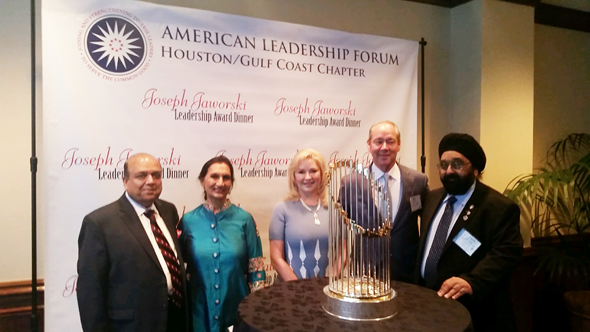 From left: Ashok Garg, Prabha Garg, Whitney Crane, Jim Crane and Jagdip Ahluwalia at the Joseph Jaworski Leadership Award Dinner