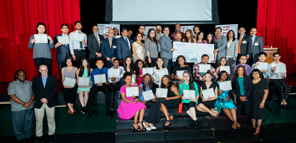 2018 Scholarship Recipients with Himesh Gandhi - Mayor Pro-Tem Sugar Land and IACF Board members at the annual Scholarship Awards reception held on Monday, May 7, at the Rodgers Memorial Auditorium in Sugar Land.