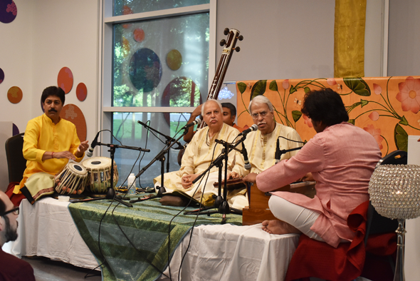 Pandits Rajan (left) and Sajan Misra performed at the Glade Cultural Center in The Woodlands on Friday, May 25, accompanied by local artistes Shantilal Shah on the tabla and Sumit Mishra on the harmonium.