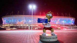 FIFA World Cup 2018 Official mascot Zabivaka outside the stadium after the match. (Source: Reuters)