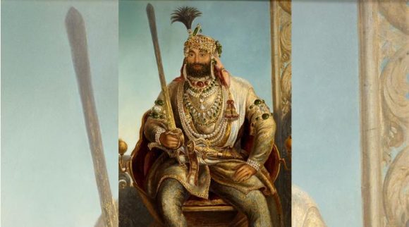 An oil painting in which Maharaja Sher Singh can be seen wearing Kohinoor diamond, Timur Ruby and other precious jewels (1841-42). (Photo: Toor Collection)