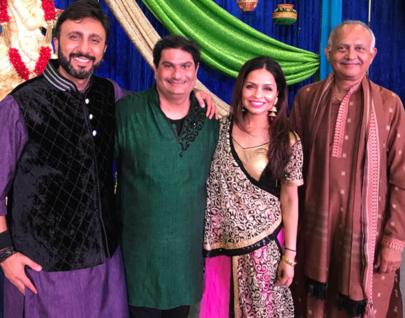 Darshak Thacker (in green) from Krishna Sounds Productions and his team.